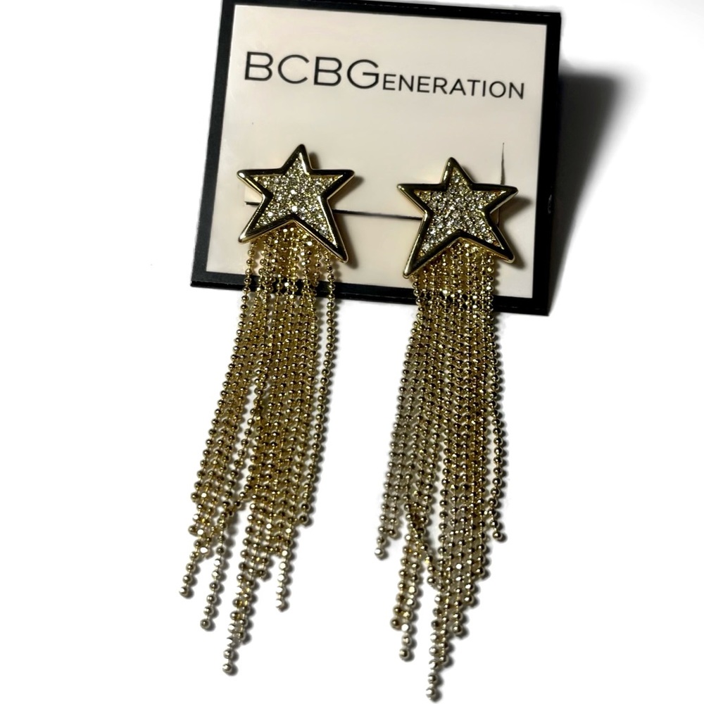 🧚‍♀️ BCBGeneration Fringe Crystal Star Tassel Earrings 🧚‍♀️